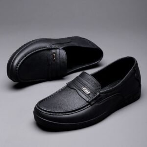 Thick soled plastic faux leather shoes